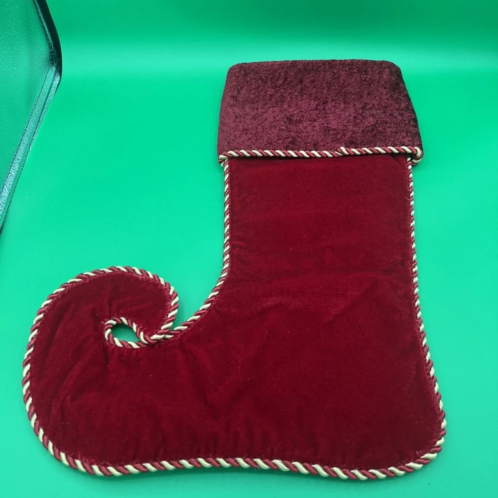 New no‎ tags burgundy red velvet, Satin Christmas Stocking Tapestry Elf Boot